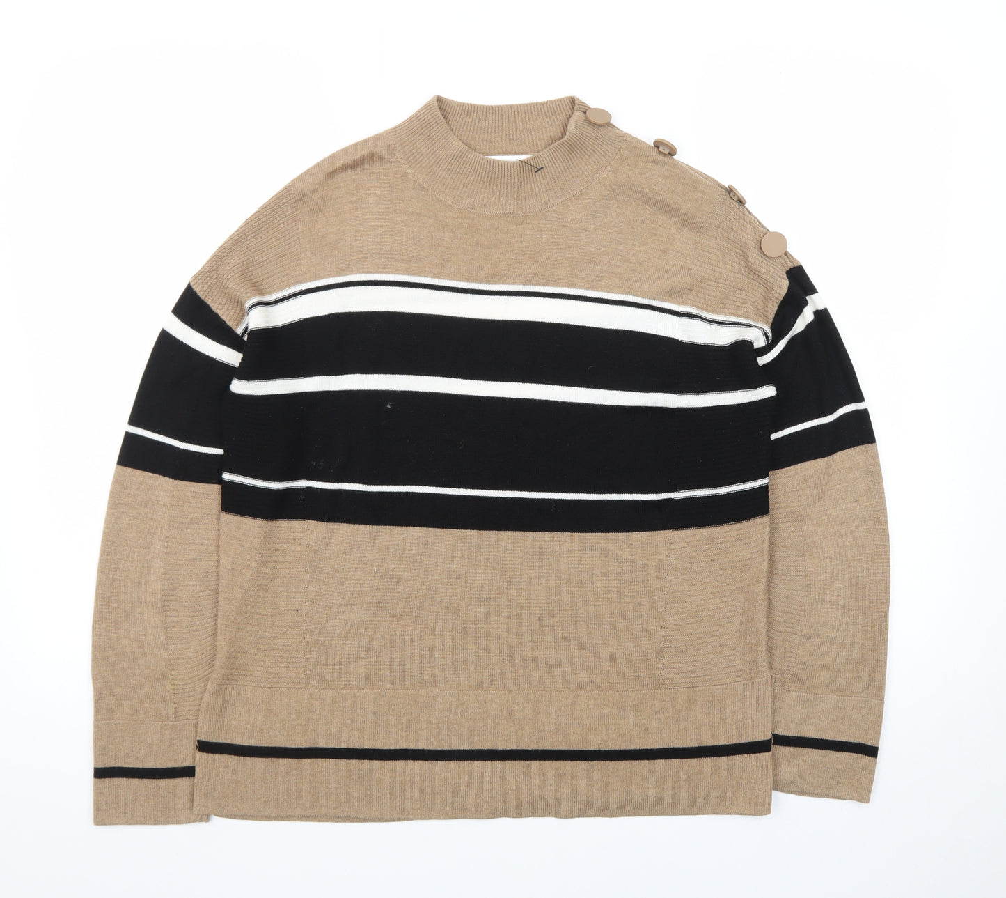 Next Women's Beige Striped Mock Neck Jumper Size 12