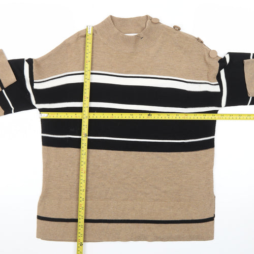 Next Women's Beige Striped Mock Neck Jumper Size 12