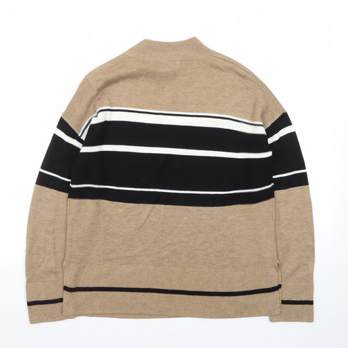Next Women's Beige Striped Mock Neck Jumper Size 12
