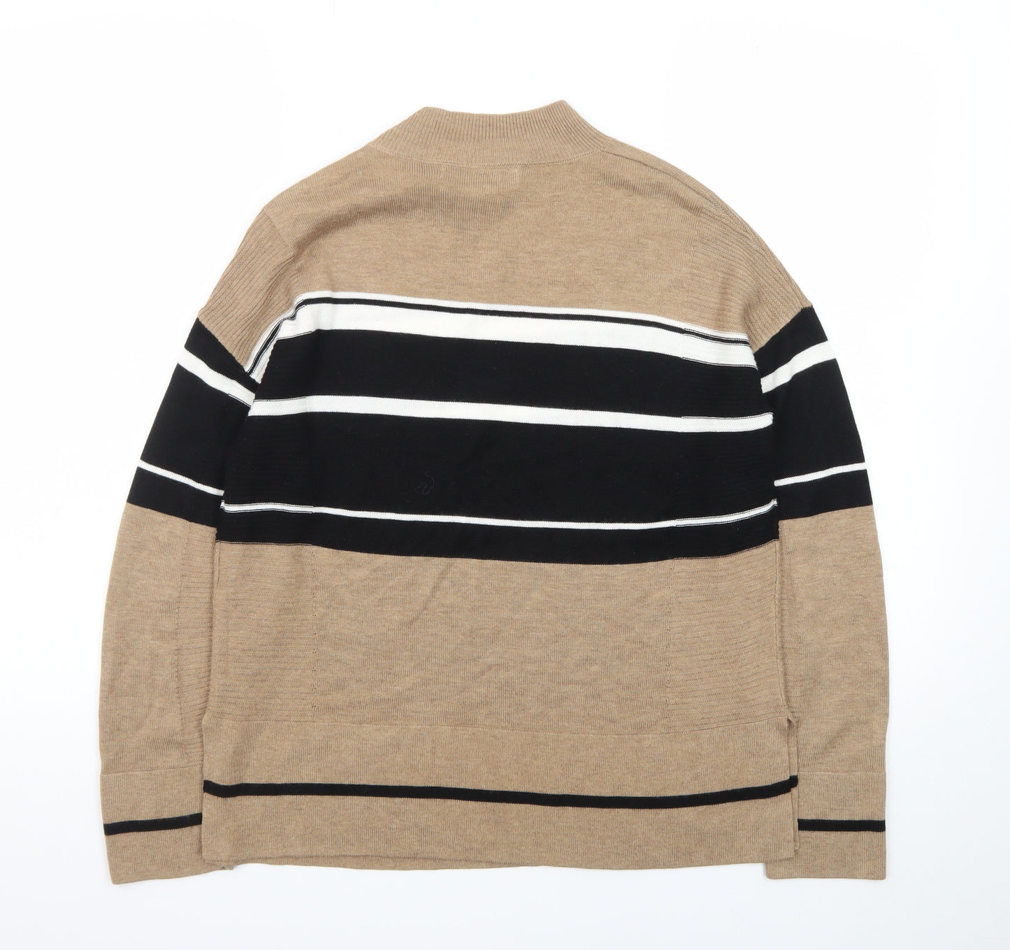 Next Women's Beige Striped Mock Neck Jumper Size 12