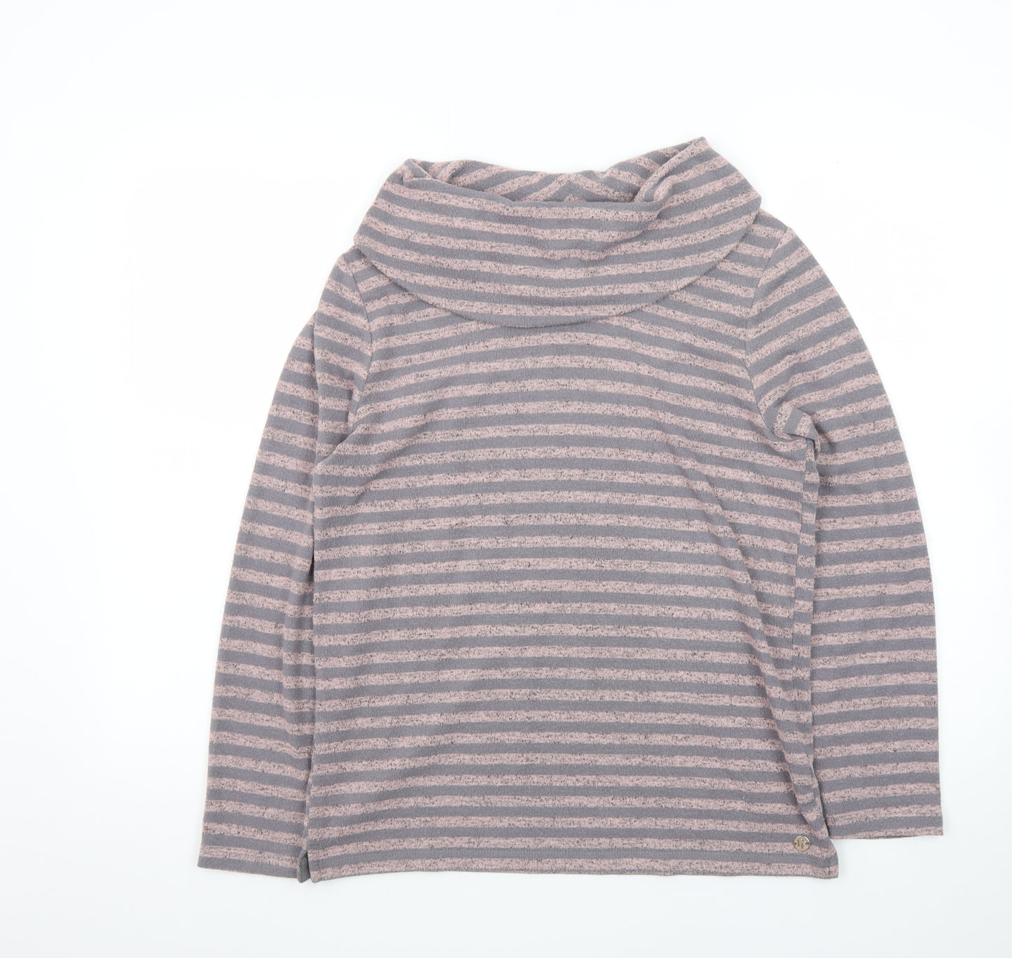Pennyplain Women's Grey Striped Cowl Neck Long Sleeve Pullover Jumper Size 10