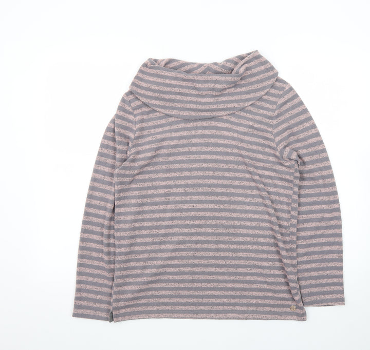 Pennyplain Women's Grey Striped Cowl Neck Long Sleeve Pullover Jumper Size 10
