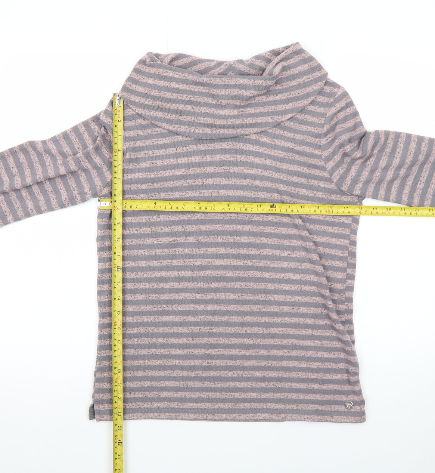 Pennyplain Women's Grey Striped Cowl Neck Long Sleeve Pullover Jumper Size 10