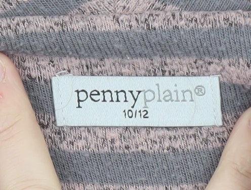 Pennyplain Women's Grey Striped Cowl Neck Long Sleeve Pullover Jumper Size 10