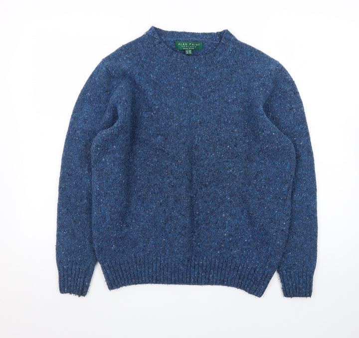 Alan Paine Women's Blue Wool Blend Chunky-Knit Pullover Jumper Size 16