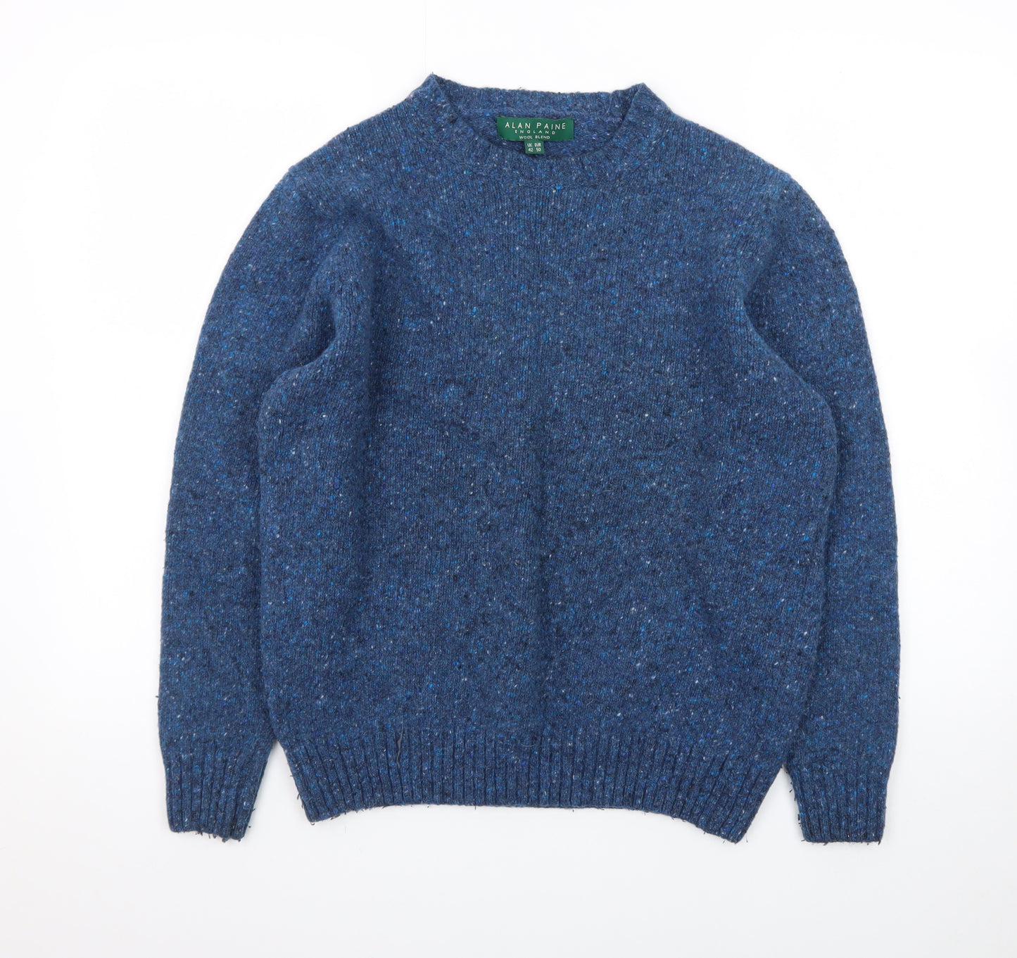 Alan Paine Women's Blue Wool Blend Chunky-Knit Pullover Jumper Size 16