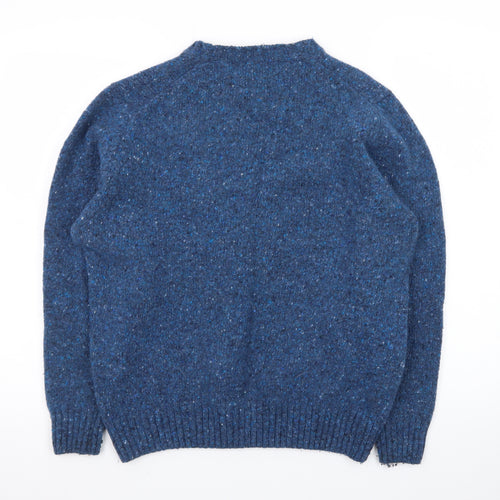 Alan Paine Women's Blue Wool Blend Chunky-Knit Pullover Jumper Size 16