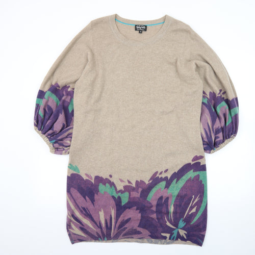 Marks and Spencer Women Beige Floral Cashmere Shift Dress Size 16