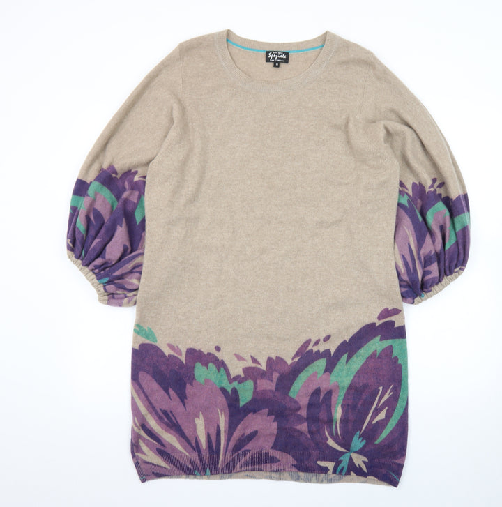 Marks and Spencer Women Beige Floral Cashmere Shift Dress Size 16