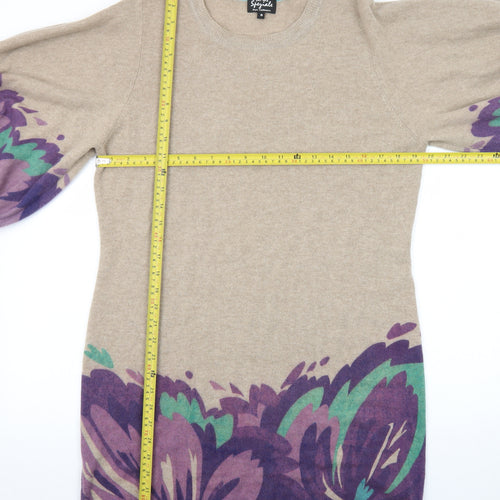 Marks and Spencer Women Beige Floral Cashmere Shift Dress Size 16