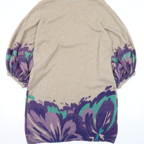 Marks and Spencer Women Beige Floral Cashmere Shift Dress Size 16