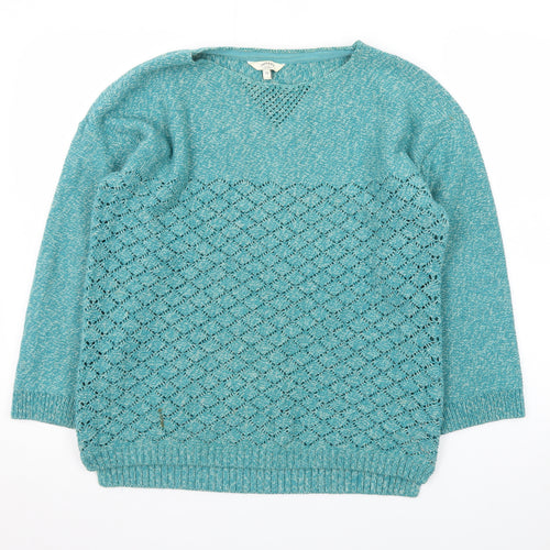 FatFace Women Green Size 18 Open Knit Cotton Blend Pullover Jumper