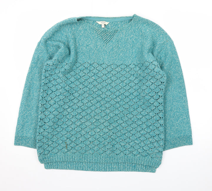 FatFace Women Green Size 18 Open Knit Cotton Blend Pullover Jumper