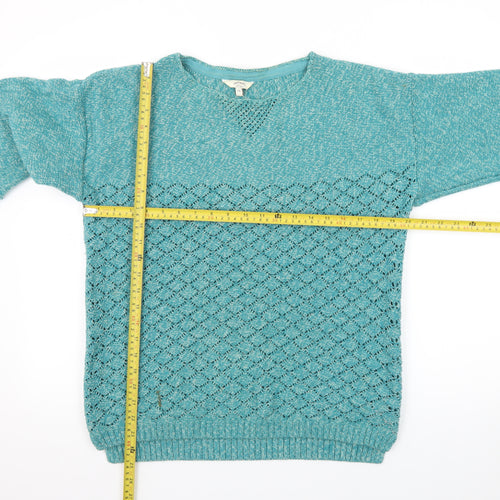 FatFace Women Green Size 18 Open Knit Cotton Blend Pullover Jumper