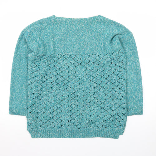 FatFace Women Green Size 18 Open Knit Cotton Blend Pullover Jumper