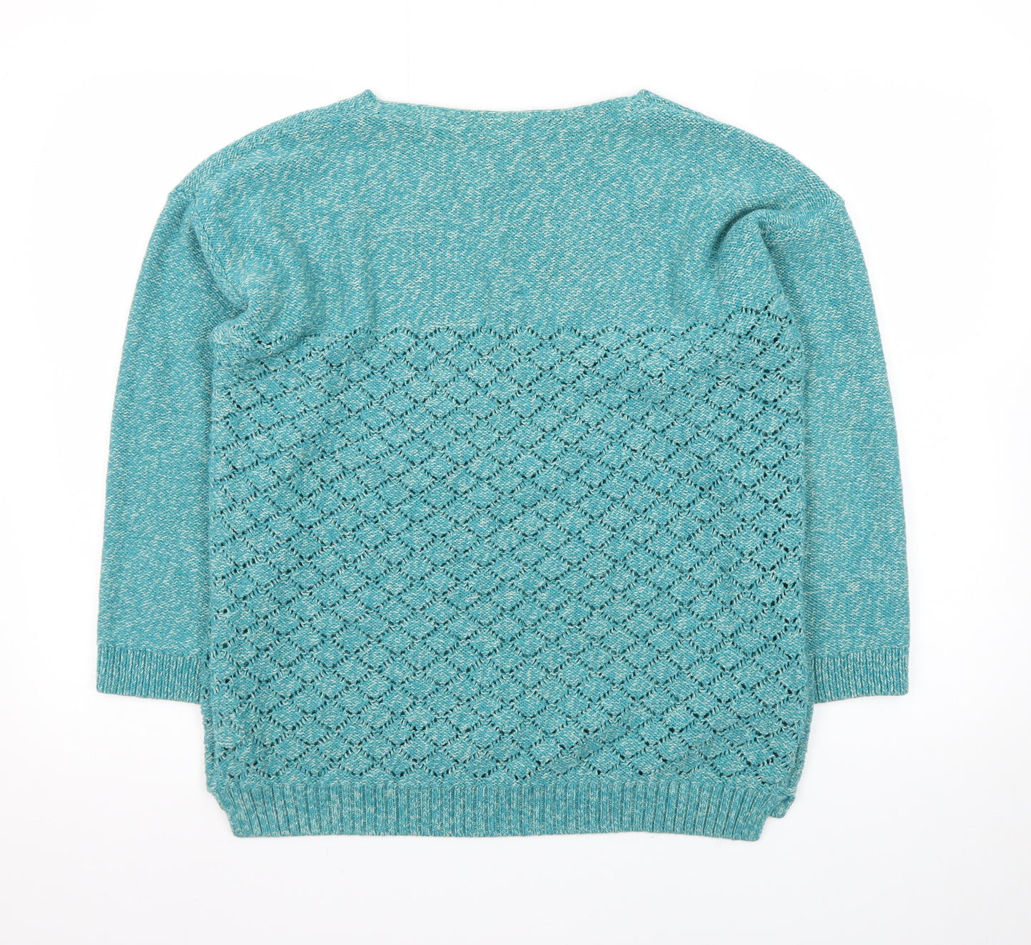 FatFace Women Green Size 18 Open Knit Cotton Blend Pullover Jumper