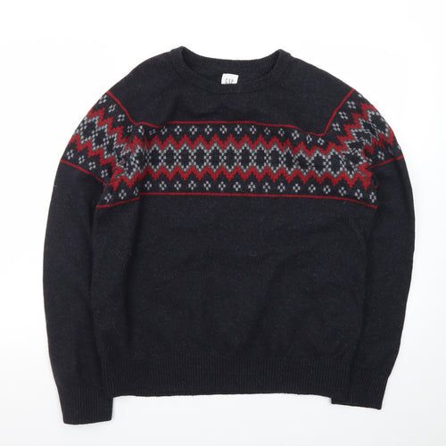 GAP Men’s Black Fair Isle Wool Crew Neck Jumper Size L