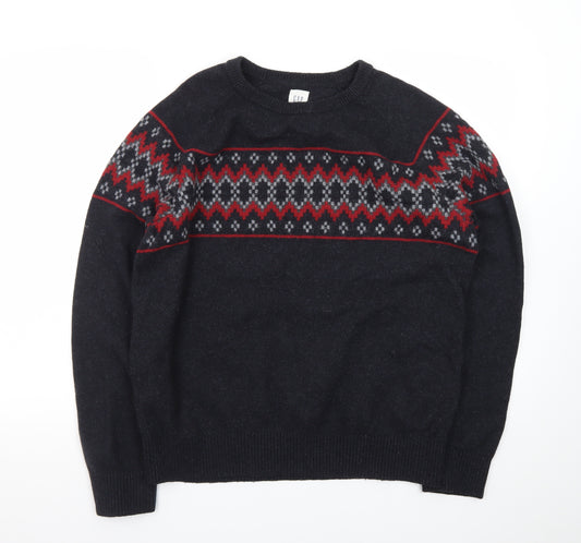 GAP Men’s Black Fair Isle Wool Crew Neck Jumper Size L