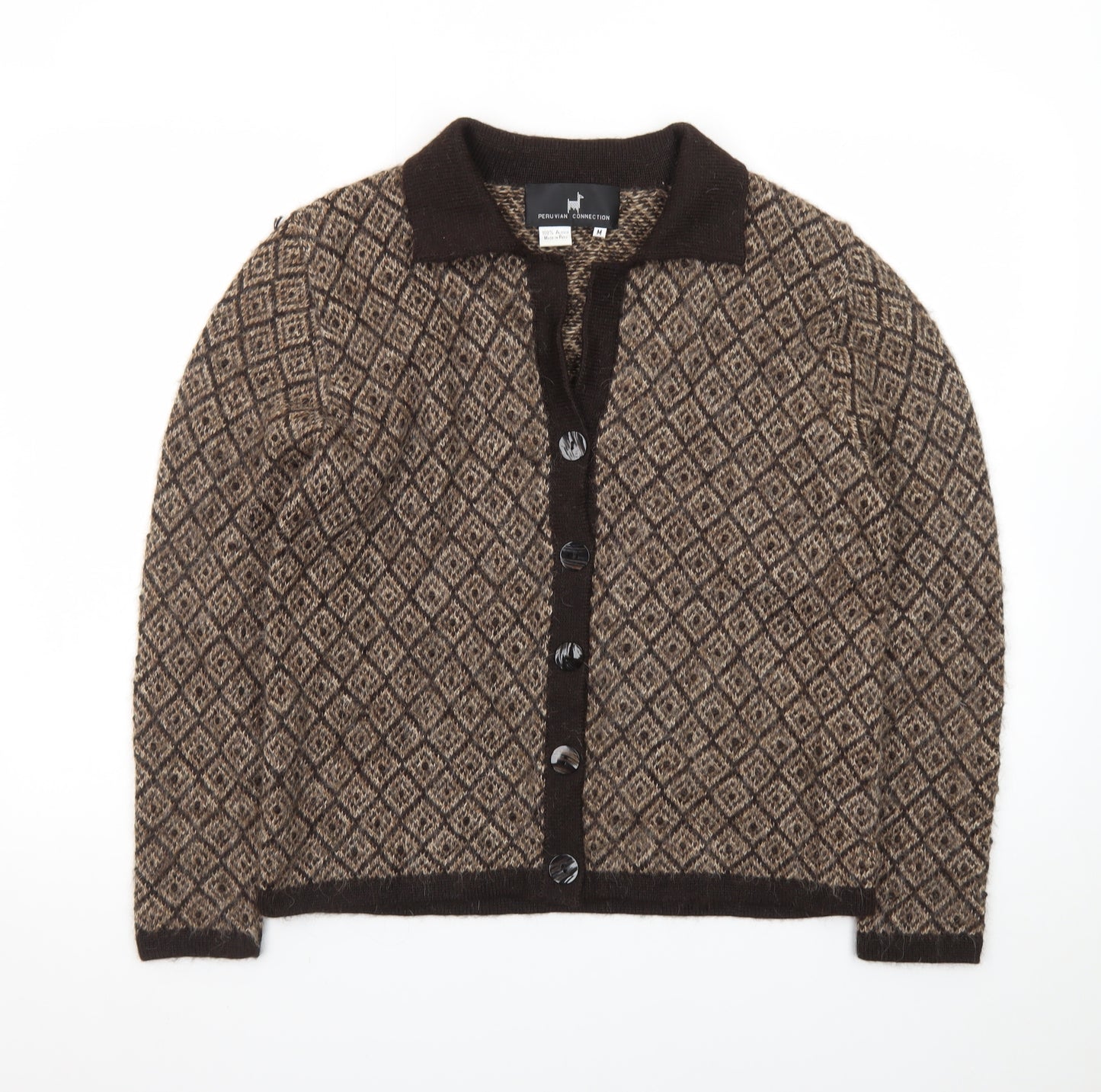 Peruvian Connection Women's Brown Alpaca Diamond Knit Cardigan M