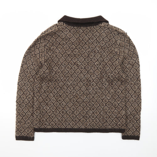 Peruvian Connection Women's Brown Alpaca Diamond Knit Cardigan M