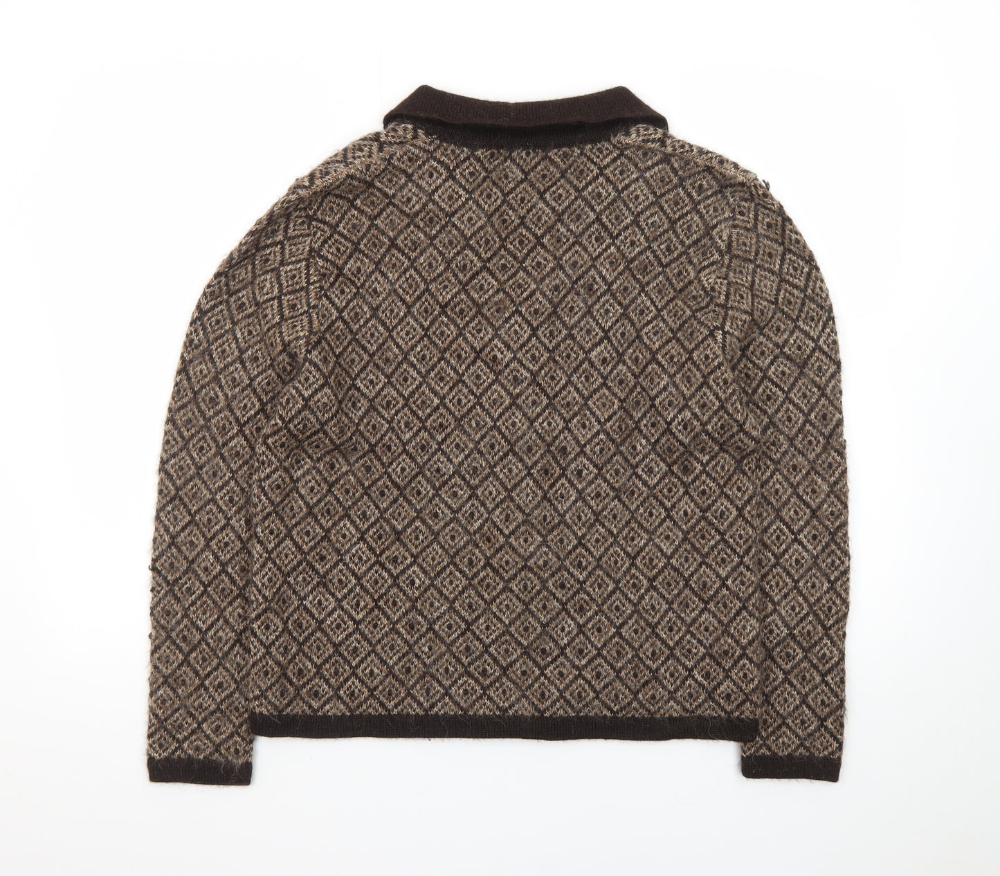 Peruvian Connection Women's Brown Alpaca Diamond Knit Cardigan M