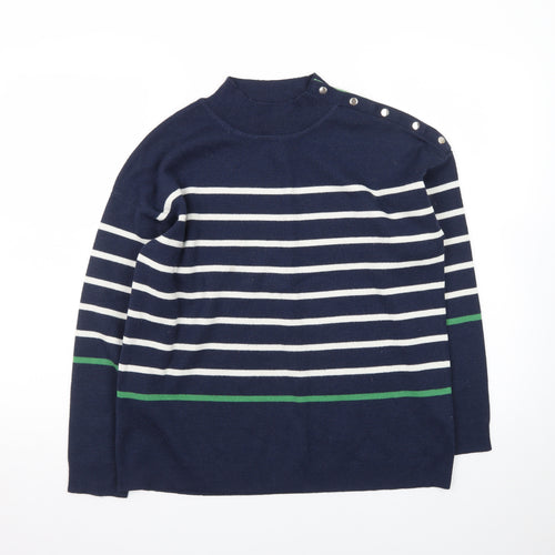 Damart Women Blue Striped Mock Neck Pullover Jumper Size 14