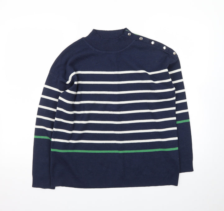 Damart Women Blue Striped Mock Neck Pullover Jumper Size 14