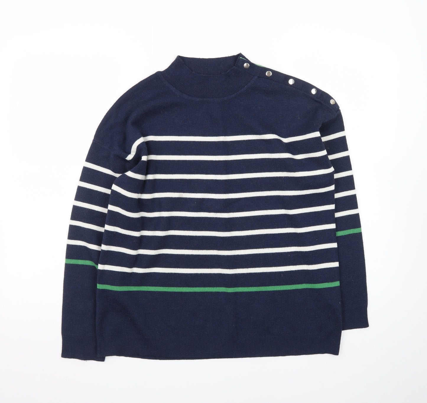 Damart Women Blue Striped Mock Neck Pullover Jumper Size 14