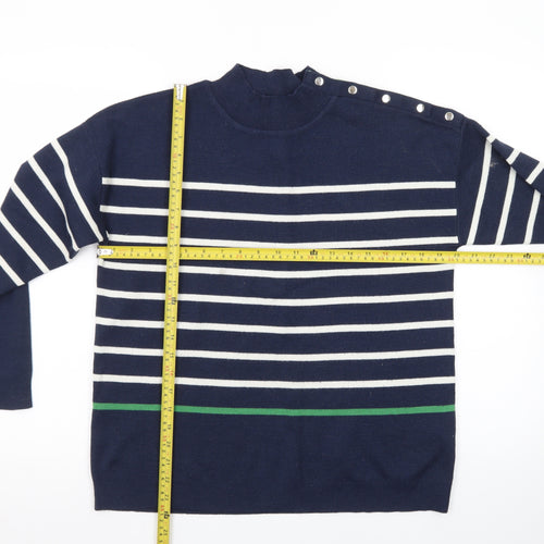 Damart Women Blue Striped Mock Neck Pullover Jumper Size 14