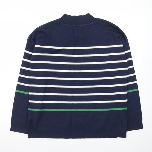 Damart Women Blue Striped Mock Neck Pullover Jumper Size 14