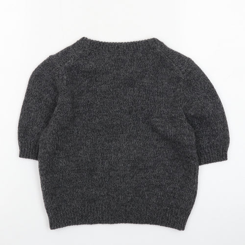 Zara Women Grey Wool Blend Short Sleeve Crew Neck Jumper XS