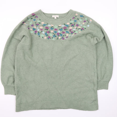 Monsoon Women's Green Floral Embroidered Wool Blend Jumper XL