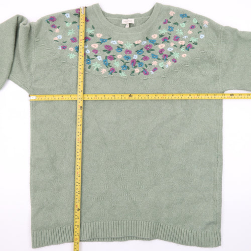 Monsoon Women's Green Floral Embroidered Wool Blend Jumper XL