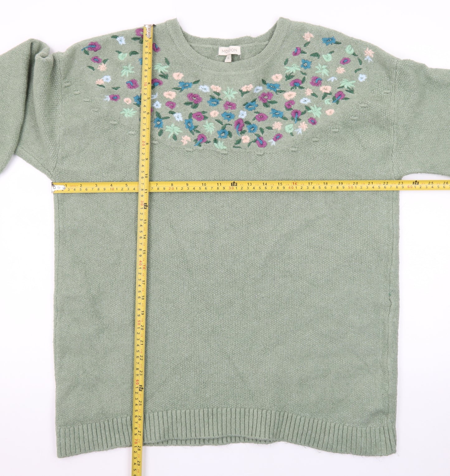 Monsoon Women's Green Floral Embroidered Wool Blend Jumper XL
