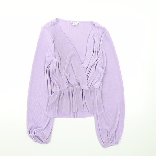 Monki Women's Purple Wrap Pleated Long Sleeve Blouse XXS