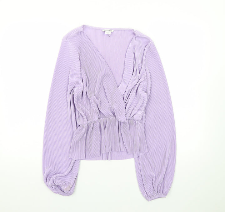 Monki Women's Purple Wrap Pleated Long Sleeve Blouse XXS