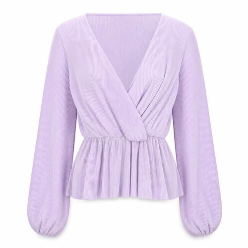 Monki Women's Purple Wrap Pleated Long Sleeve Blouse XXS