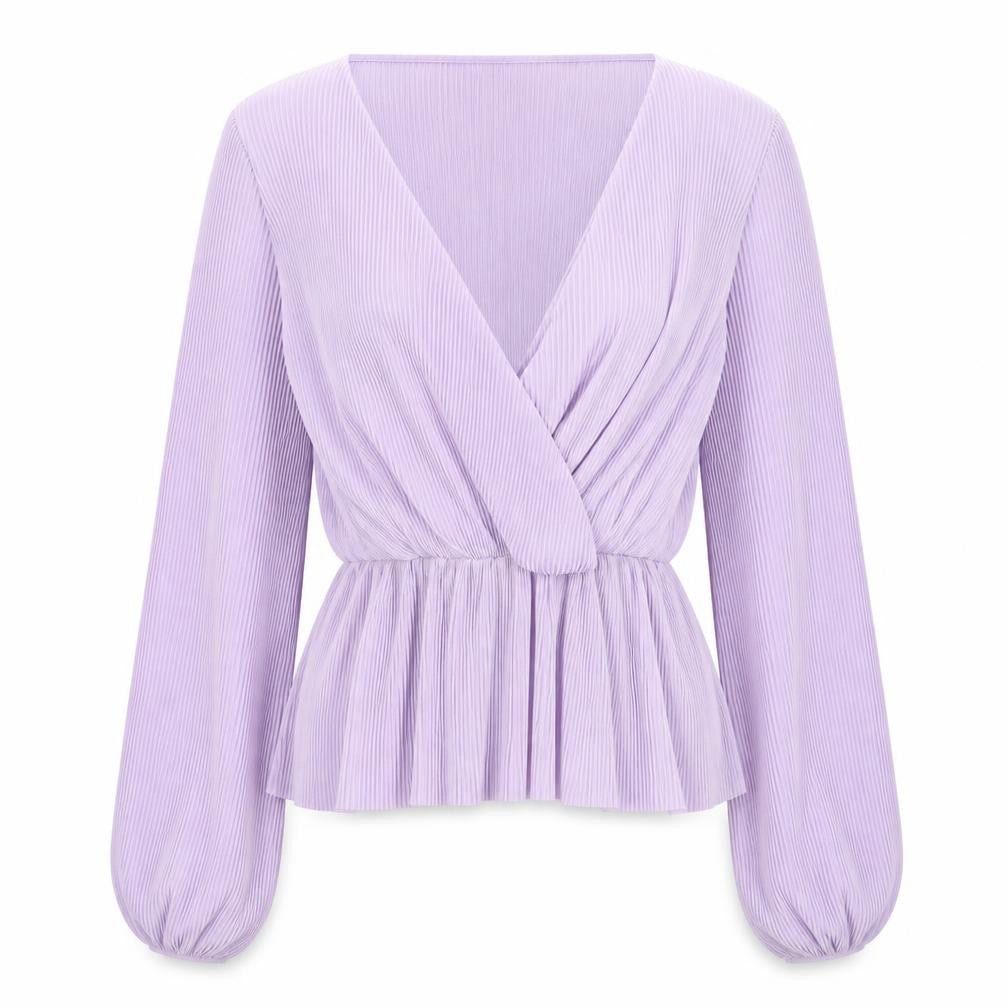Monki Women's Purple Wrap Pleated Long Sleeve Blouse XXS