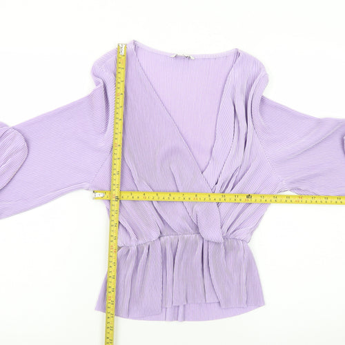 Monki Women's Purple Wrap Pleated Long Sleeve Blouse XXS