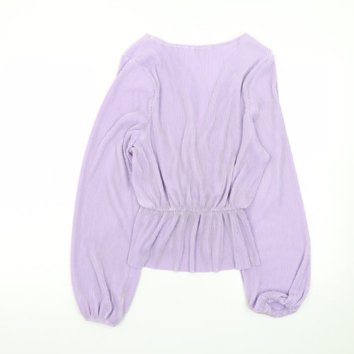 Monki Women's Purple Wrap Pleated Long Sleeve Blouse XXS