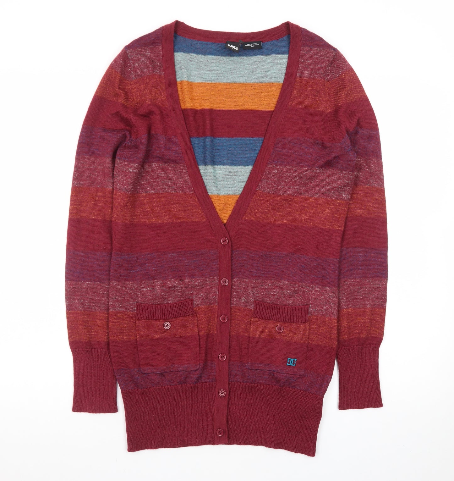 DC Women’s Multicoloured Striped V-Neck Knit Cardigan Size S
