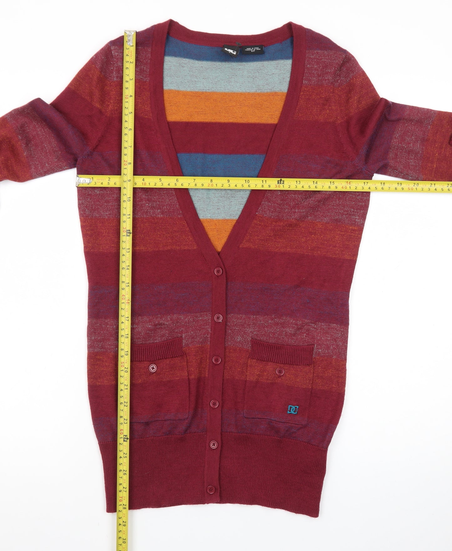 DC Women’s Multicoloured Striped V-Neck Knit Cardigan Size S