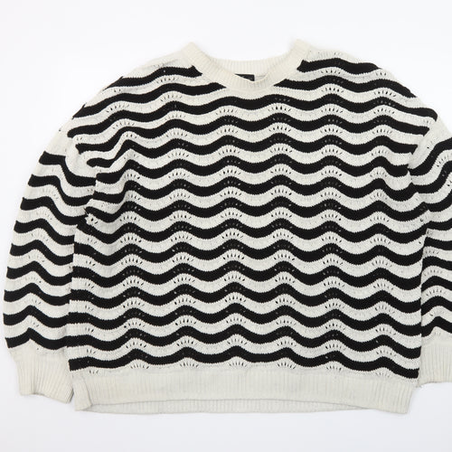 F&F Women Black White Wave Knit Crew Neck Jumper XL
