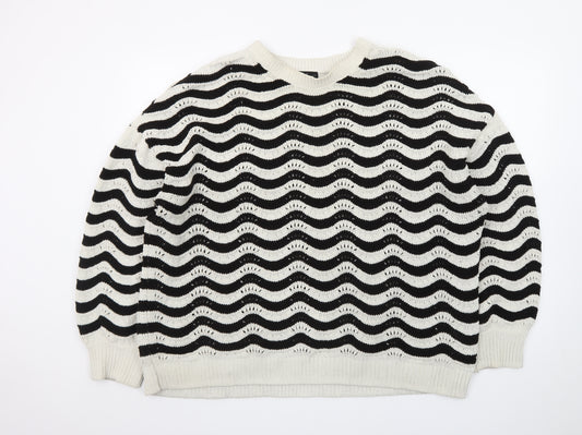 F&F Women Black White Wave Knit Crew Neck Jumper XL