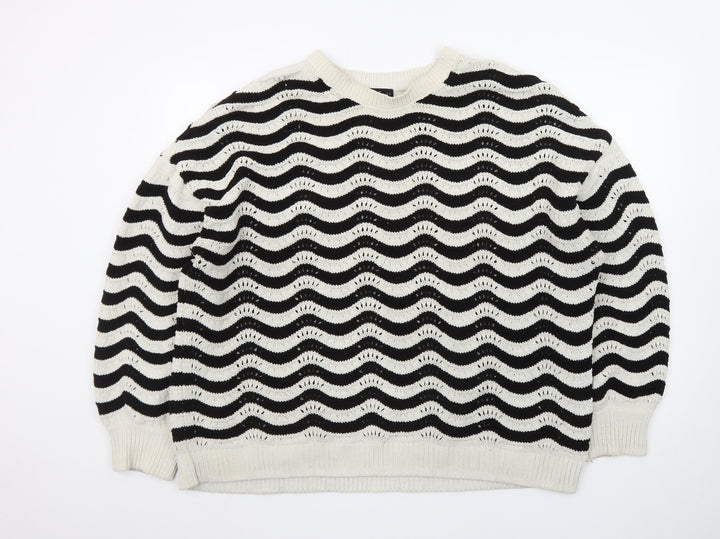 F&F Women Black White Wave Knit Crew Neck Jumper XL