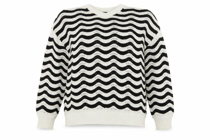 F&F Women Black White Wave Knit Crew Neck Jumper XL