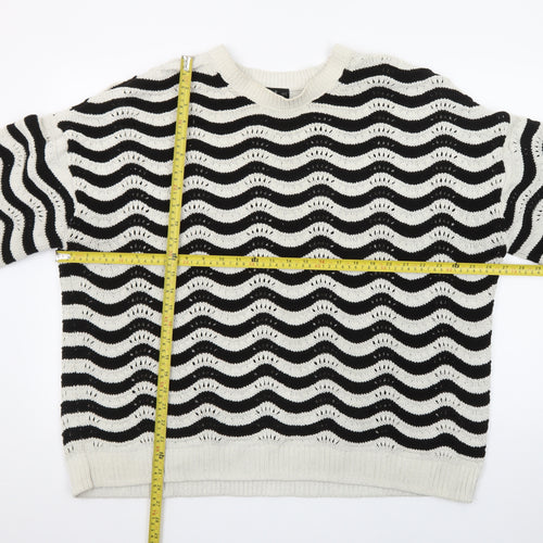 F&F Women Black White Wave Knit Crew Neck Jumper XL