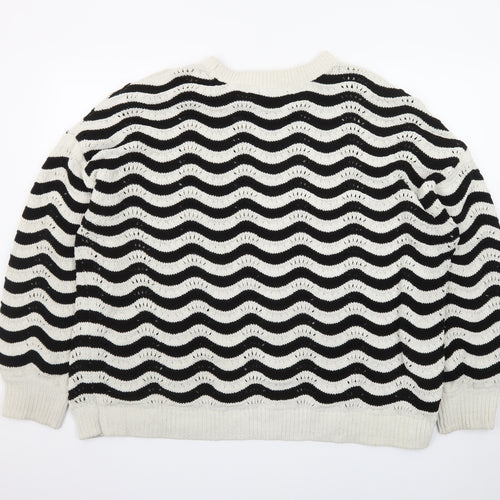 F&F Women Black White Wave Knit Crew Neck Jumper XL