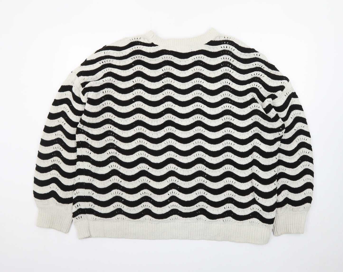 F&F Women Black White Wave Knit Crew Neck Jumper XL