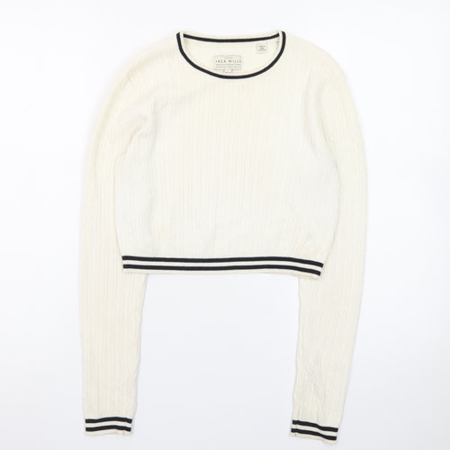 Jack Wills Women's Ivory Cable-Knit Crew Neck Jumper Size 10